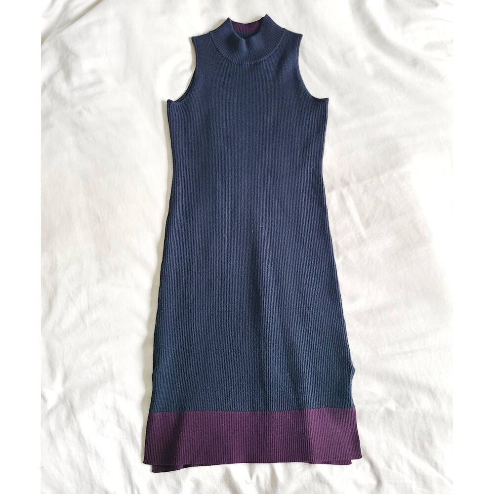 Athleta Sweater Dress Womens Small Blue Knit Sleeveless Turtleneck Party‎ Wear